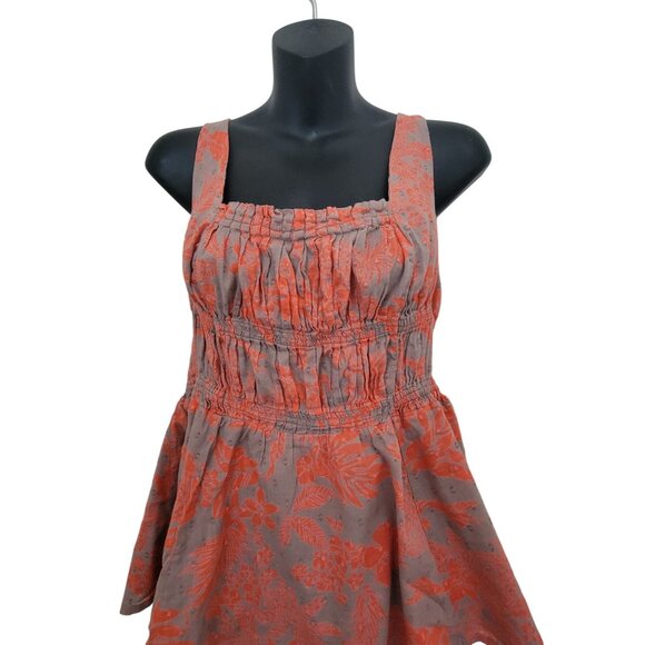 Free People Smocked Floral Peplum Boho Tank Top Women's Size 10 - Picture 2 of 6